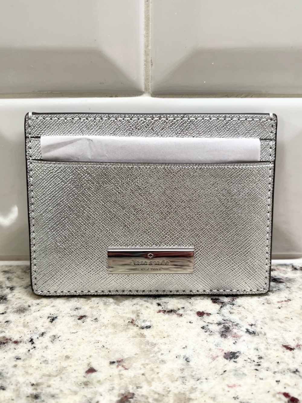 Kate Spade Boxed Kenzie Metallic Saffiano Leather Card Holder NWT
